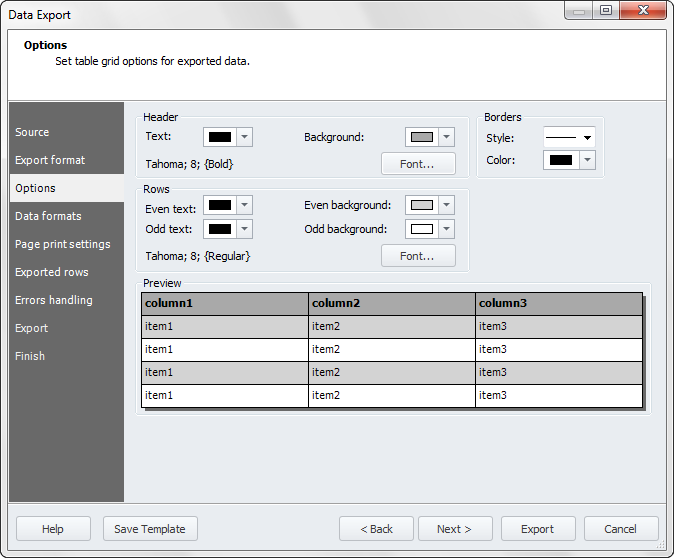 Export data data export window.