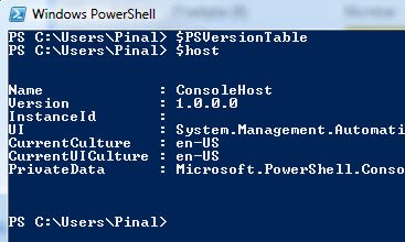 PowerShell version info window.