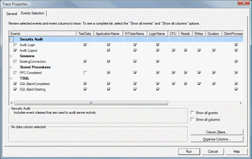 Displaying Events in Security Audit Tool.