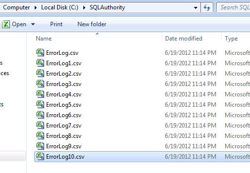 SQLAuthority error log windows explorer.