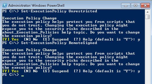 PowerShell script execution policy in PowerShell window.