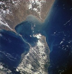 Satellite image of Ramsetu or Adam's Bridge.