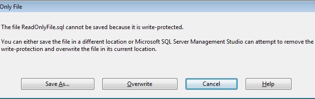 Save As... dialog for the ReadOnlyFile.sql.