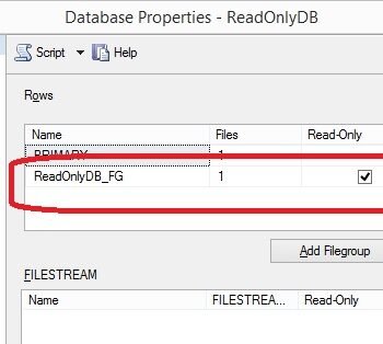 Database properties window.