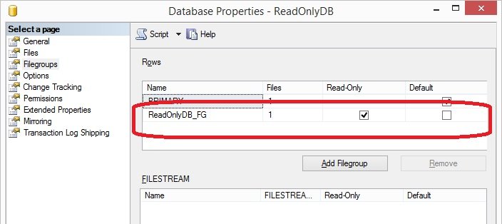 Database properties window.
