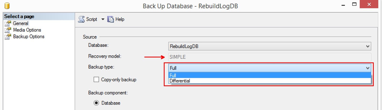 Differential Backup Setting.