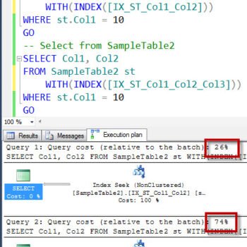 Execution Plan with query and index options.