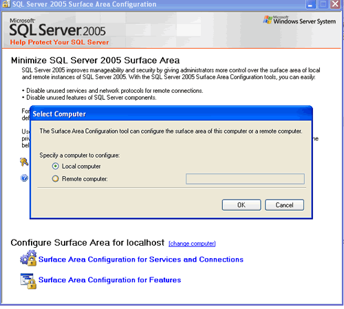 SQL Server surface area configuration tool.