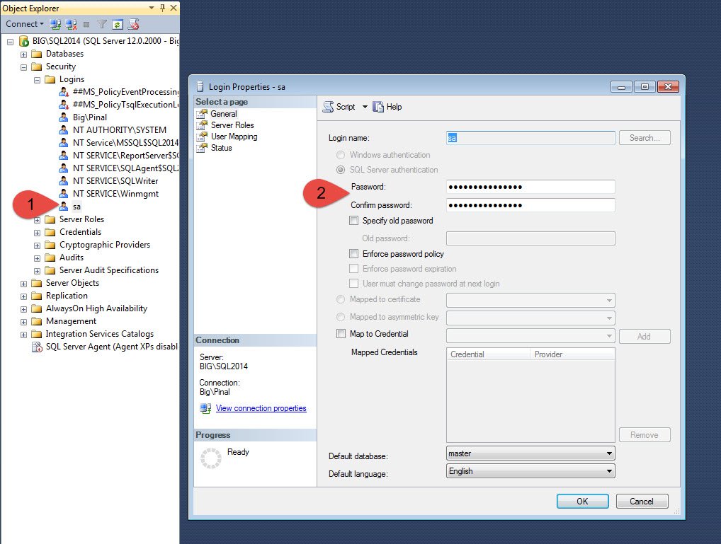 Click on 'Login Properties - sa.