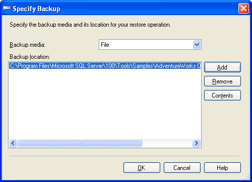 Specify backup media and location.