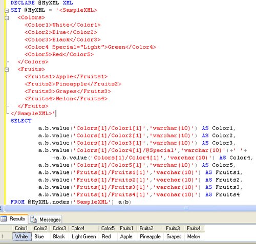 XML Query results.