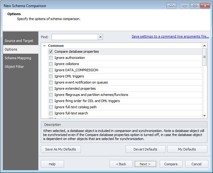 Schema Compare Tool Window.