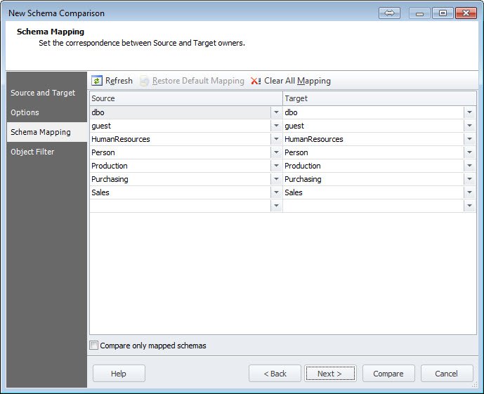 Schema Compare Tool Window.
