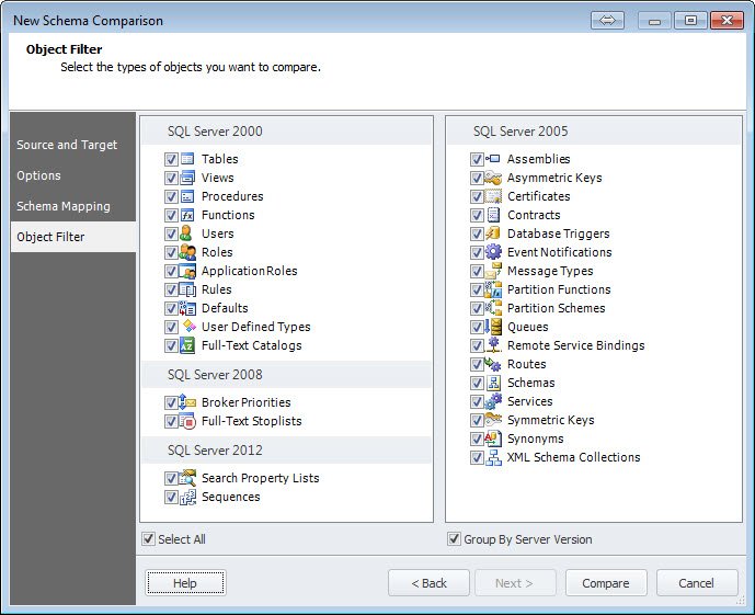 Compare schema tool window.