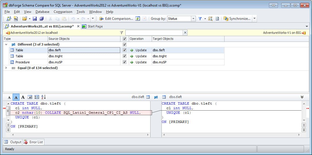 Schema Compare' tool window.