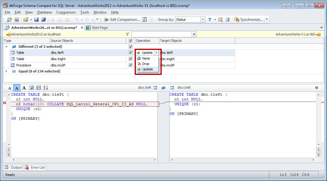 Schema Compare tool window in Visual Studio.