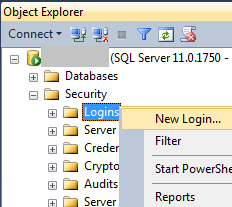 Object explorer showing a login window.