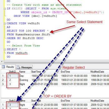 SQL Server TOP 100 PERCENT and ORDER BY Query Comparison.