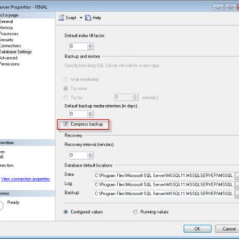Server properties window.