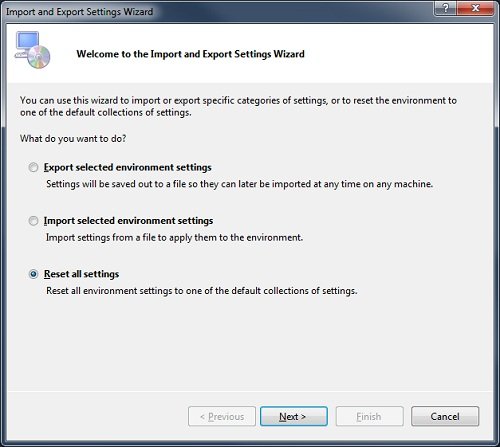 Import Settings Wizard.