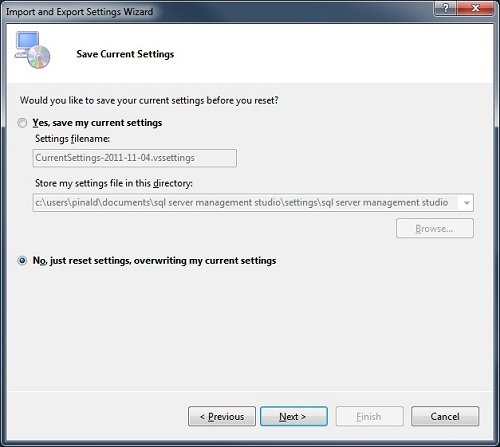 Save Current Settings Wizard.
