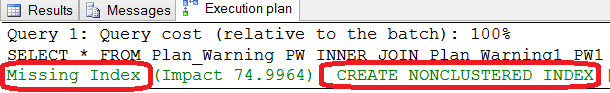 Execution plan warning dialog.