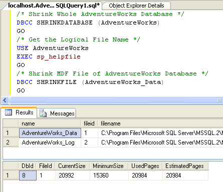 Displaying AdventureWorks database files.
