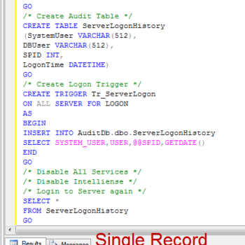 Sql Server Single Record Explorer Tool Window.