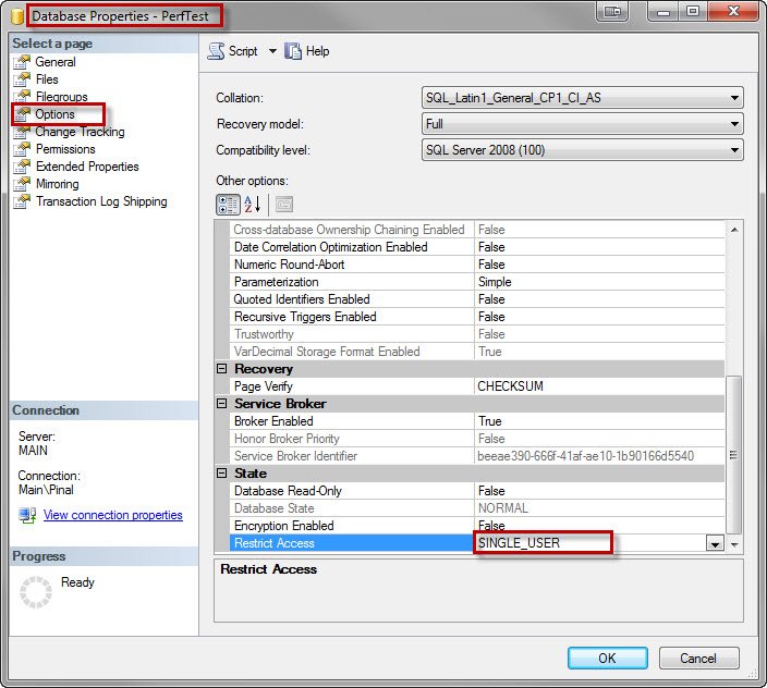 Database Properties - Perftest.