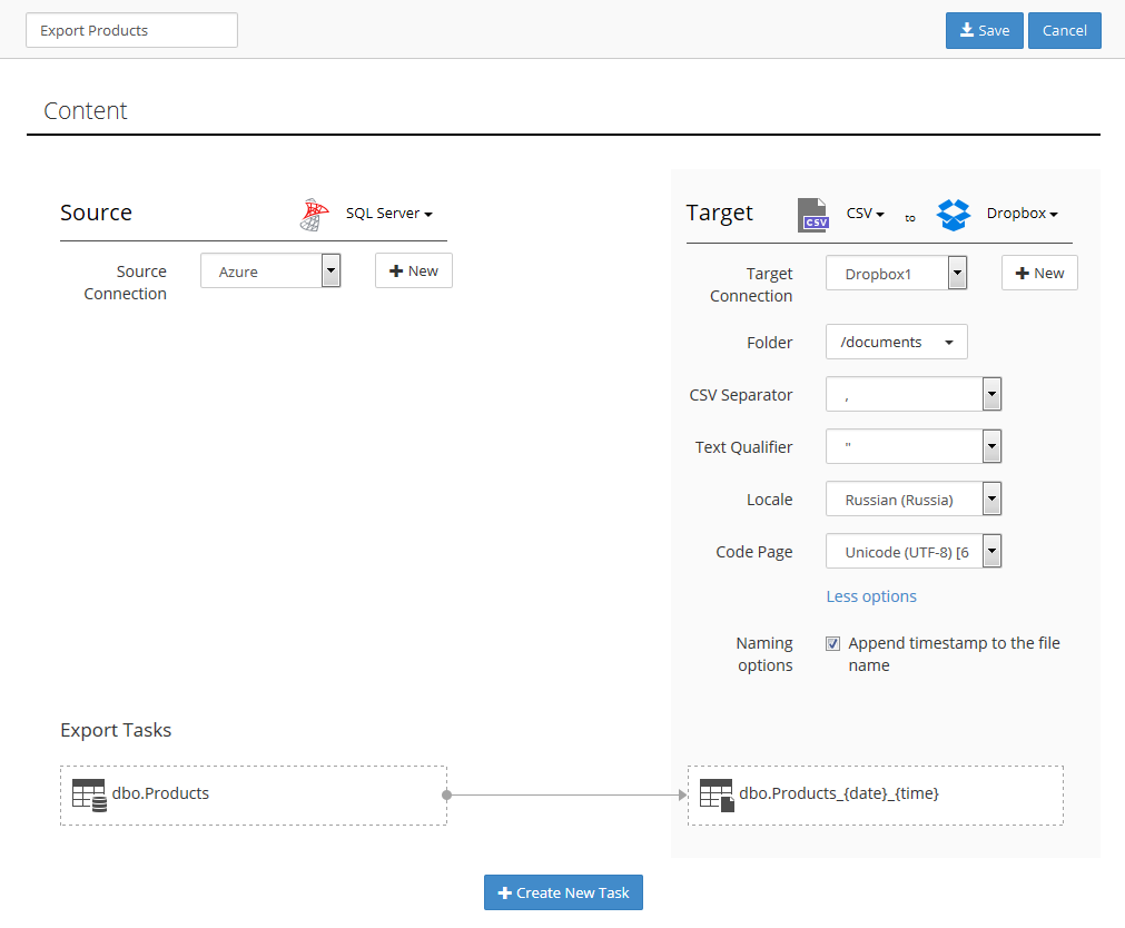 SQL Server ETL tool window.