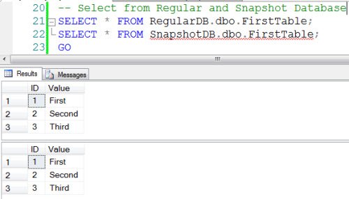 Snapshot Database Query Results.