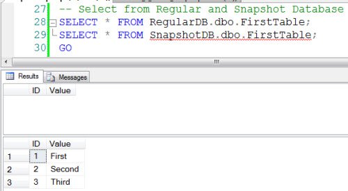 First results from SQL Server query.