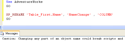SQL Server Management Studio Message Window.