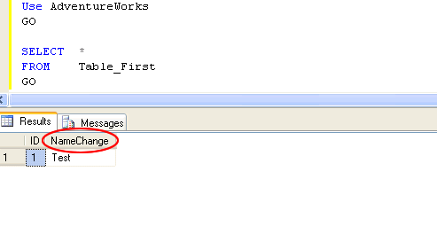 SQL Server Results Window.