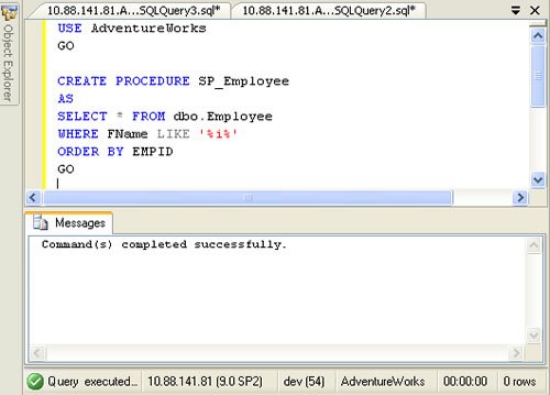 SQL Server query execution results.