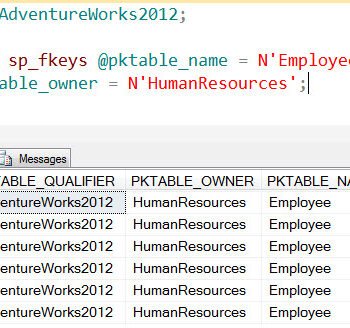 Sp_fkeys output window.