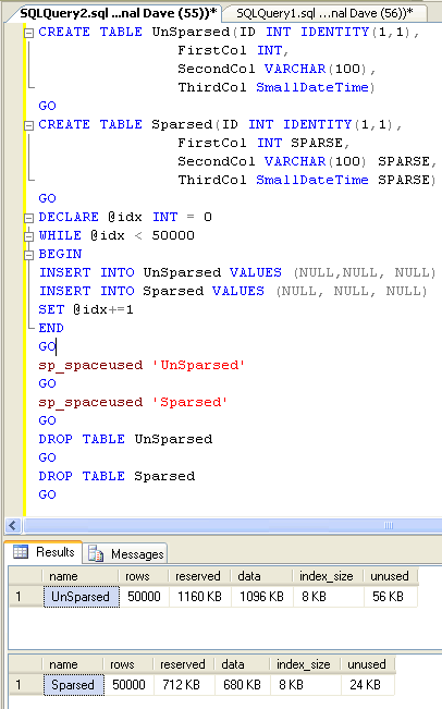 SQL Server Unspaced Table.