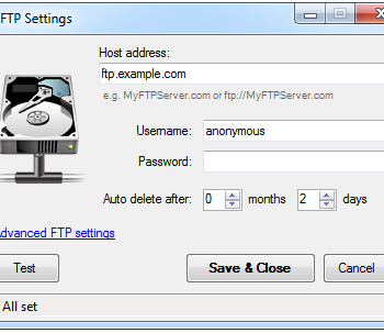 FTP Settings Window.