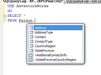 Displaying SQL Server Management Studio query tool window.