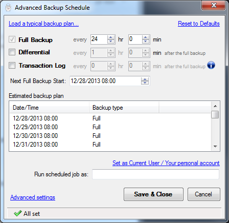 Advanced Backup Schedule.