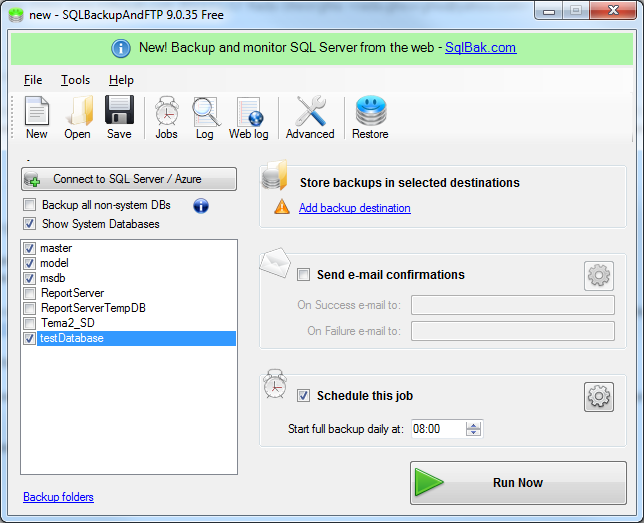 SQL BackupAndFTP Tool Window.