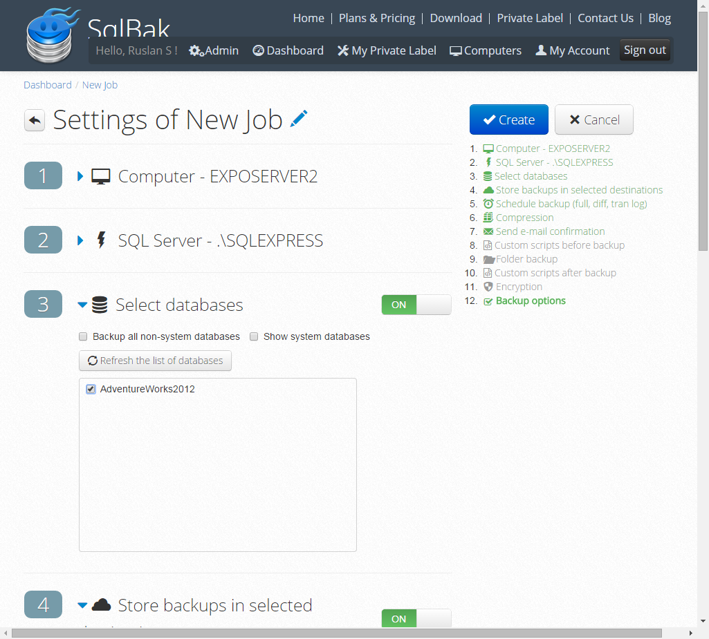 Configure sql server backups.