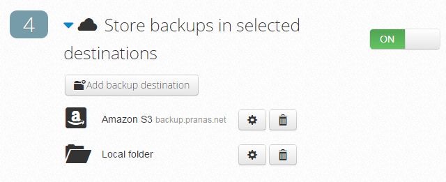 Store backups in selected destinations.