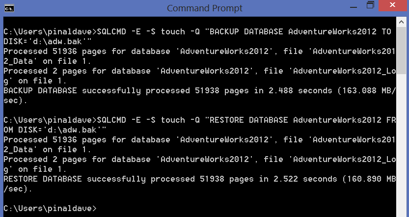 SQLCMD command prompt window.