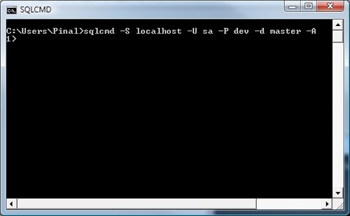 SQLCMD window with SQL query.