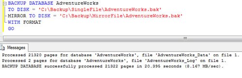 Backup messages window.