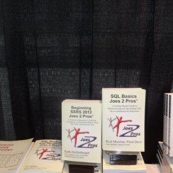 Books displayed at a SQL Server book signing.