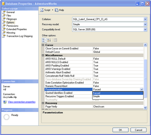 Database Properties.