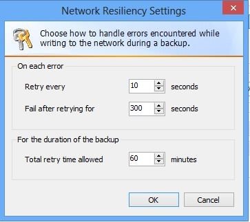 Network Resiliency Settings dialog.