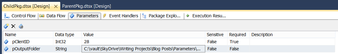 Parameters window.